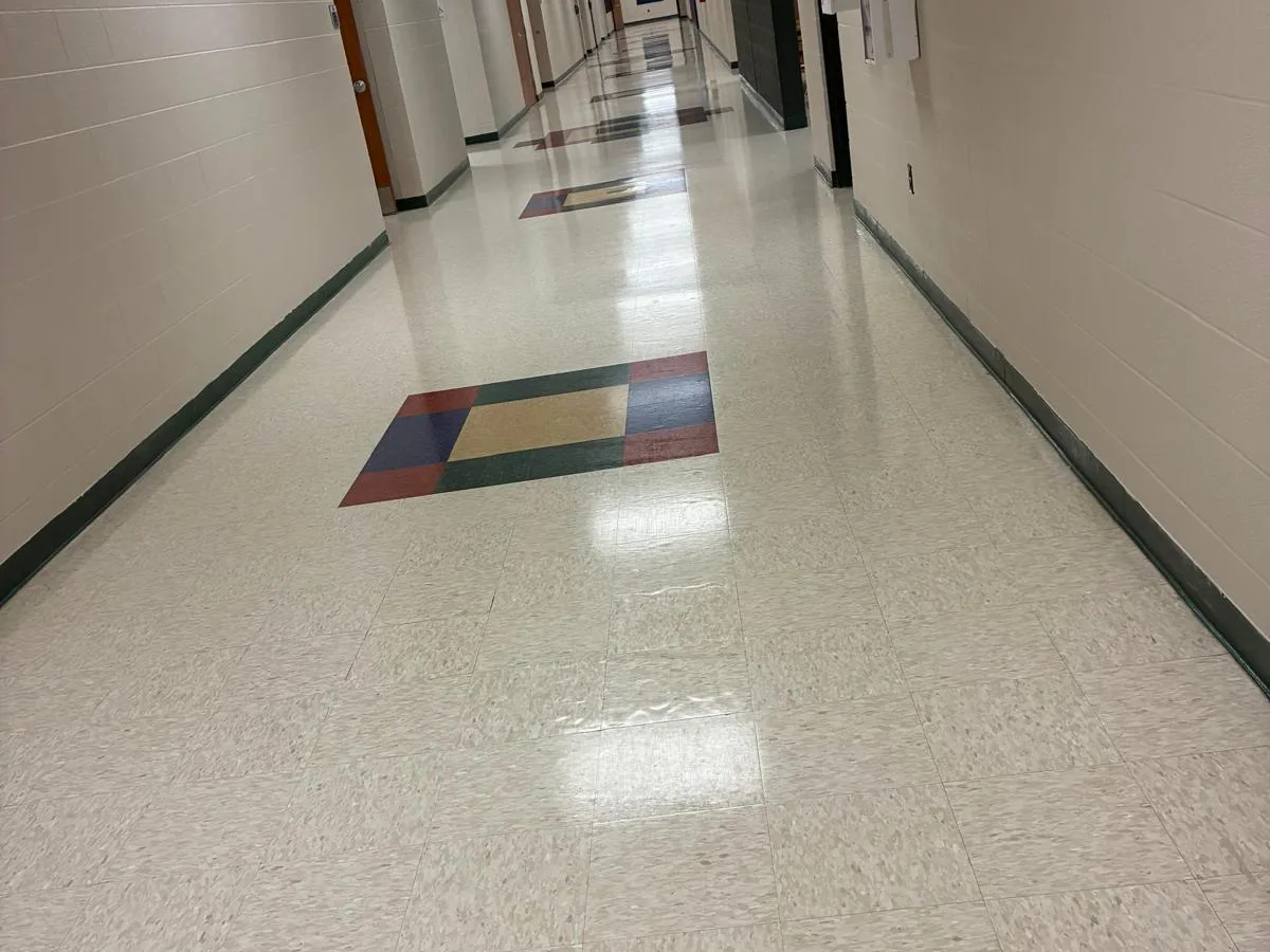 School corridor floor buffed to a shine